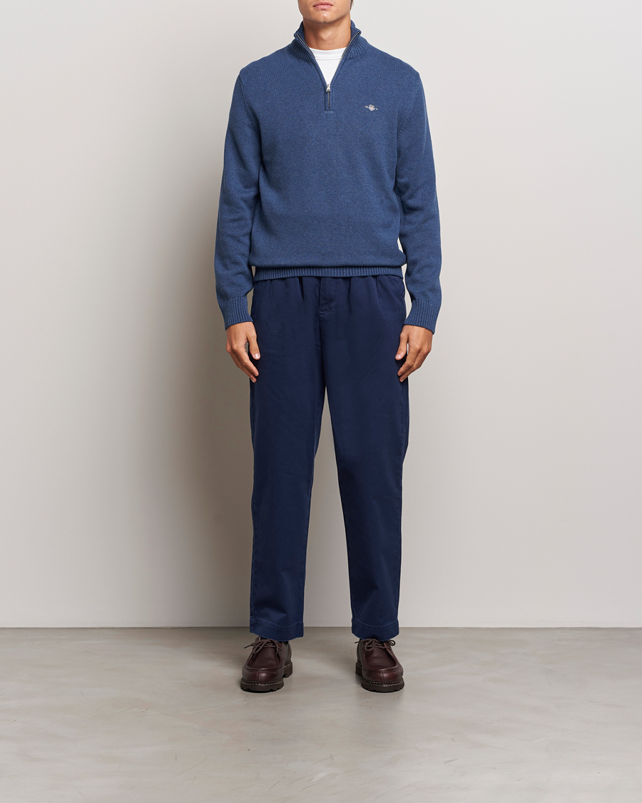 GANT Casual Cotton Half Zip Dark Jeans Blue Melange