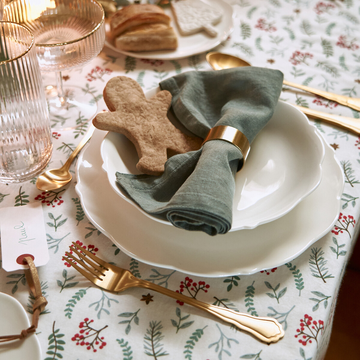 LA REDOUTE INTERIEURS<br>Toalha de mesa de algodão lavado, Winter berry