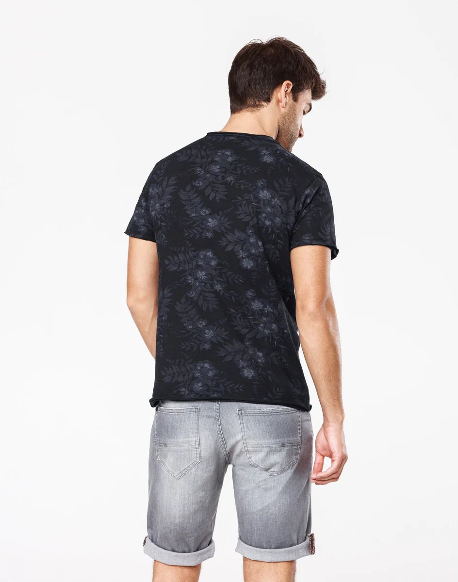 T-shirt noir motif floral