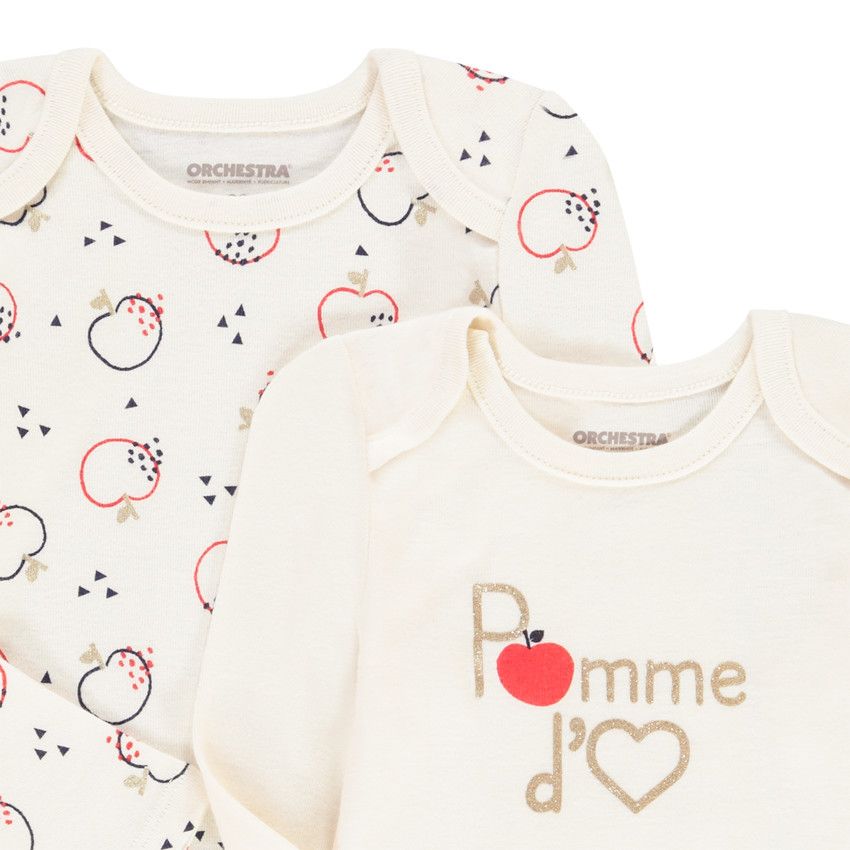Lot de 5 bodies manches longues en coton fantaisie - Ecru