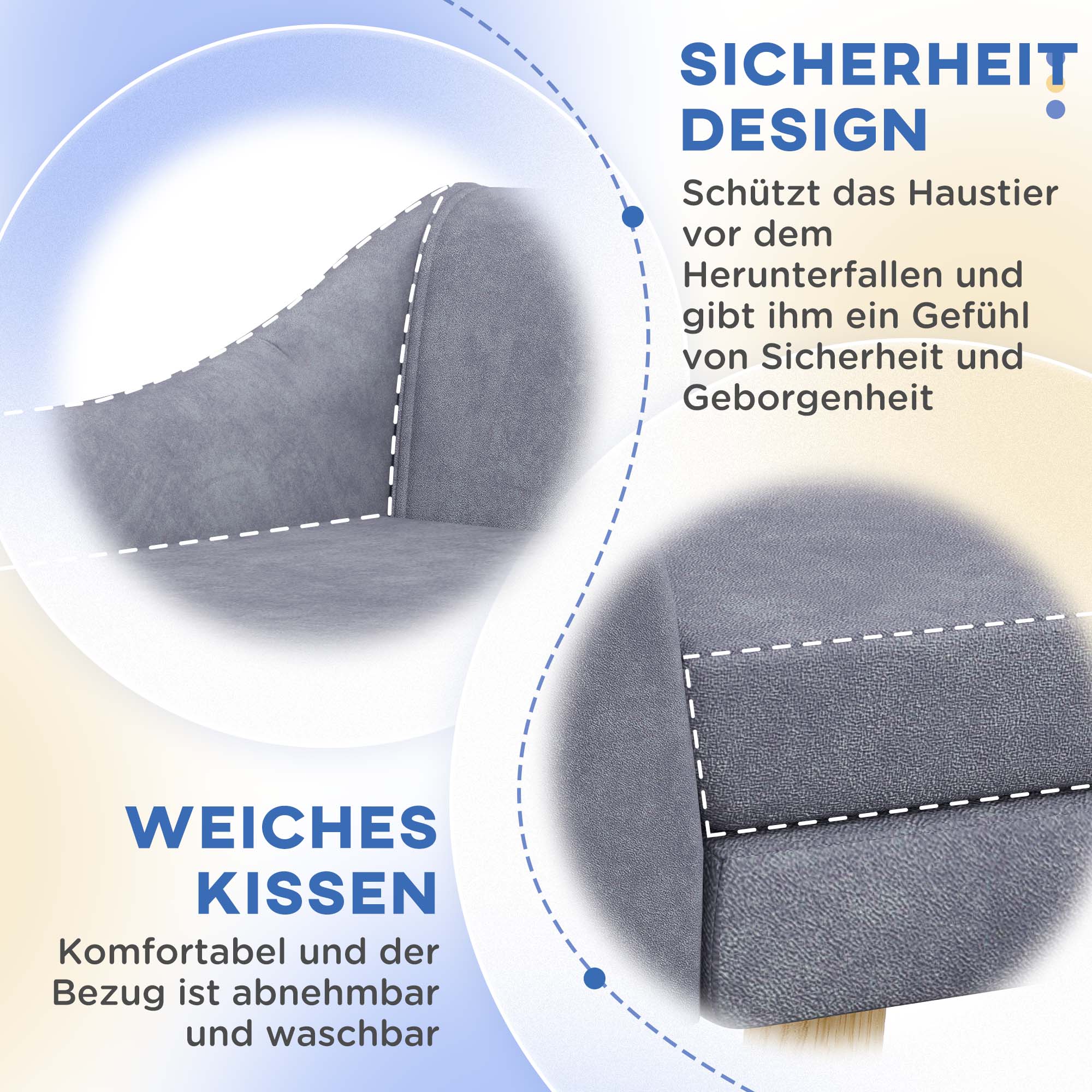 PawHut Hundesofa mit rutschfeste Füße grau 102L x 58,5B x 42,5H cm
