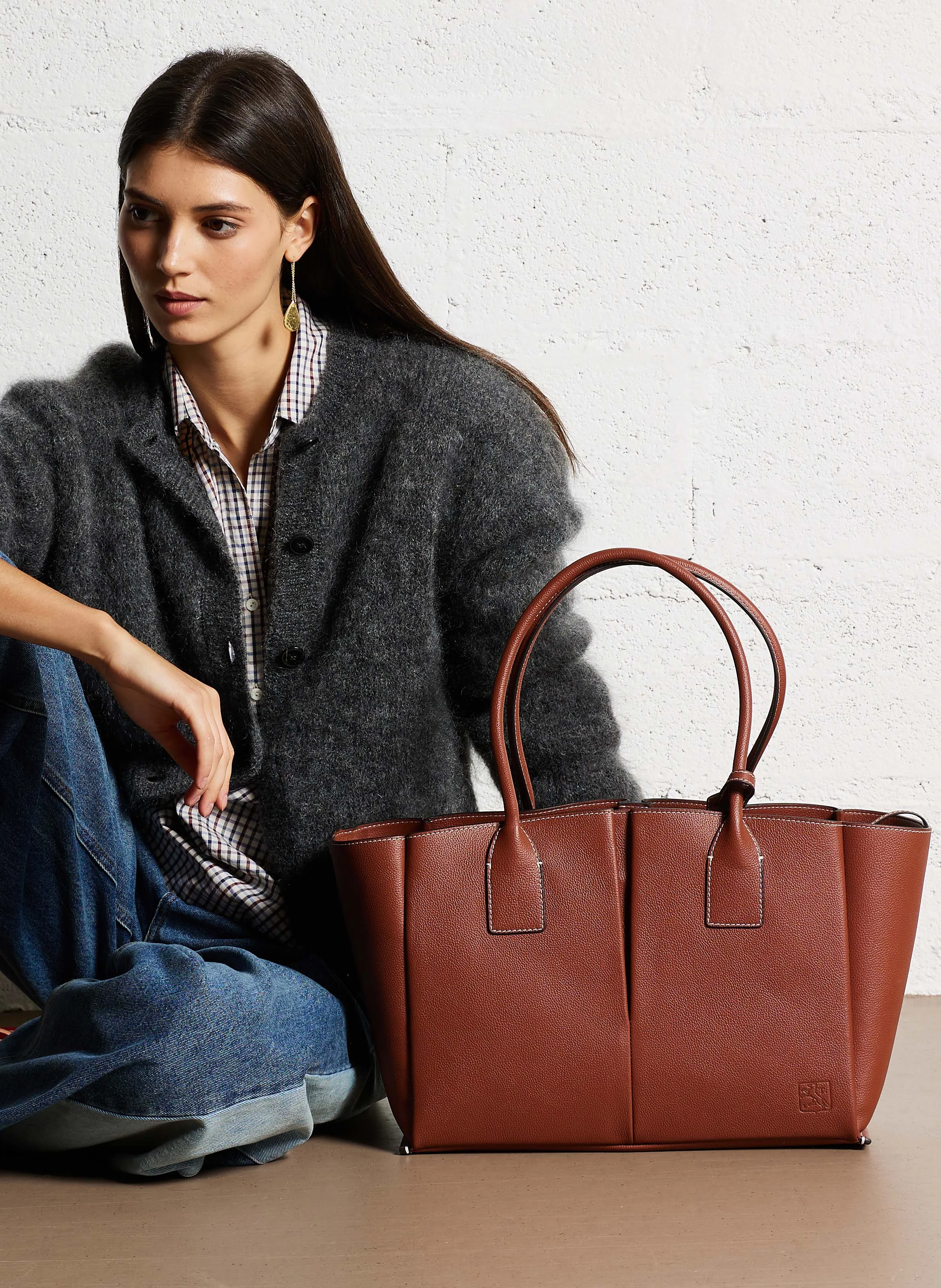 ELENA - Grand cabas en cuir de vachette | Marron