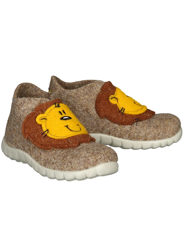 Filz-Hausschuhe HAPPY LION in beige