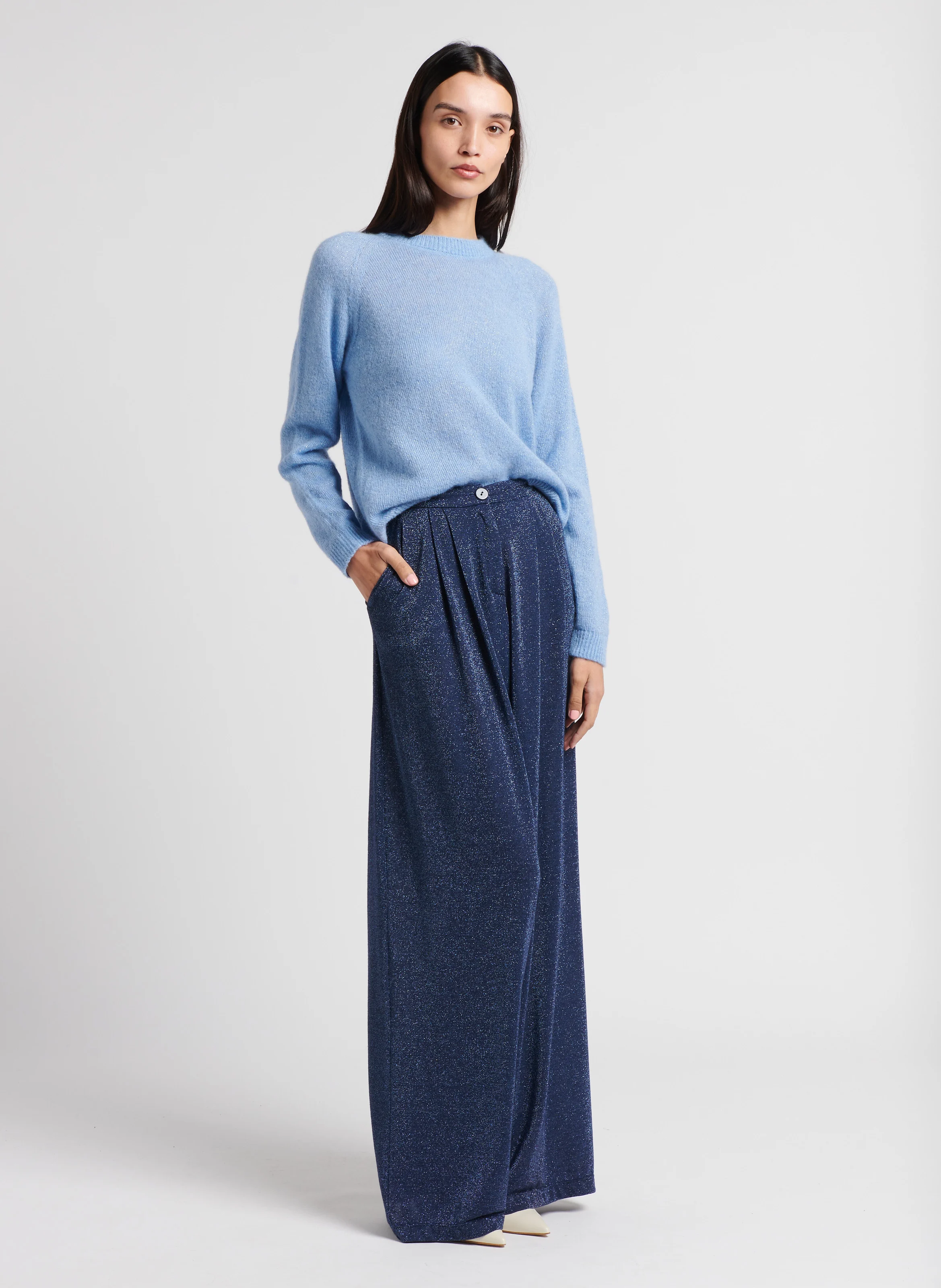 PATRICE - Pantalon large pailleté | Bleu