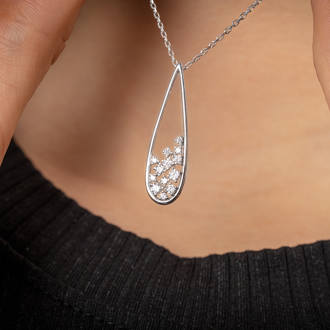 Collier 925 Silber rhodiniert mit Zirkonia pavé 43cm