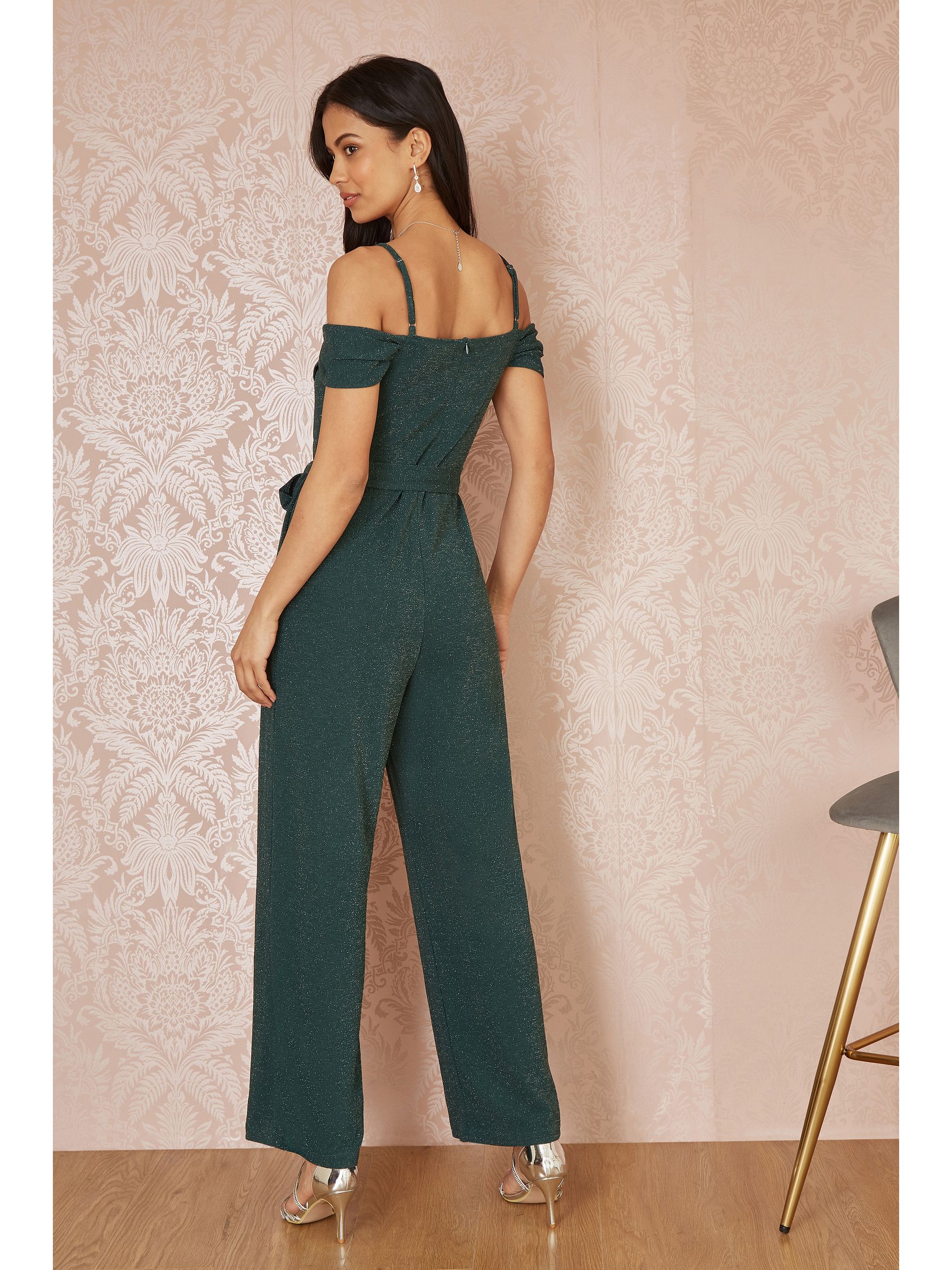 Yumi stretchy Bardot-jumpsuit met glitters