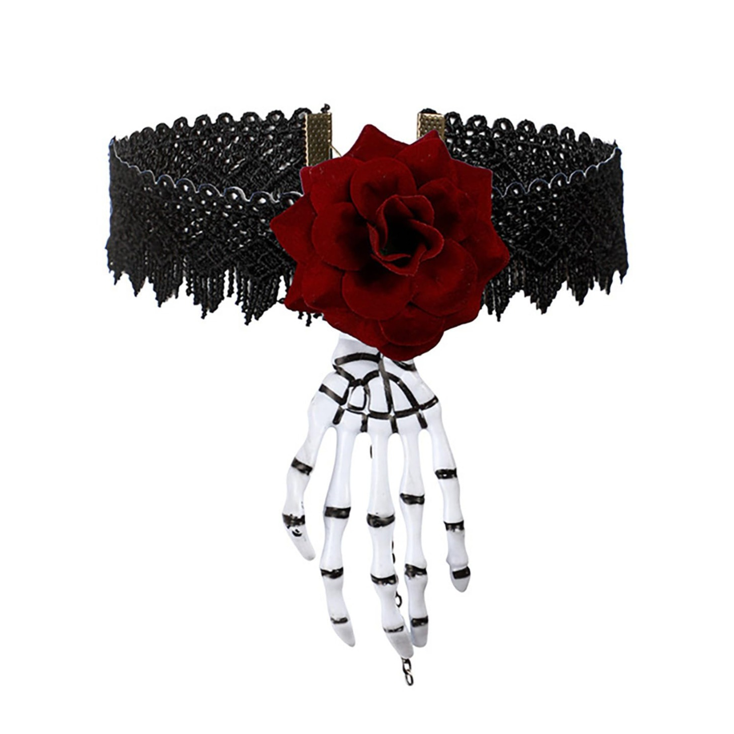 (34-40cm) Grusel Choker Rosen Halskette Fasnachts Kostüm Zubehör Motto Party Gothic Accessoire Halloween Foto Requisite - Schwarz / Rot