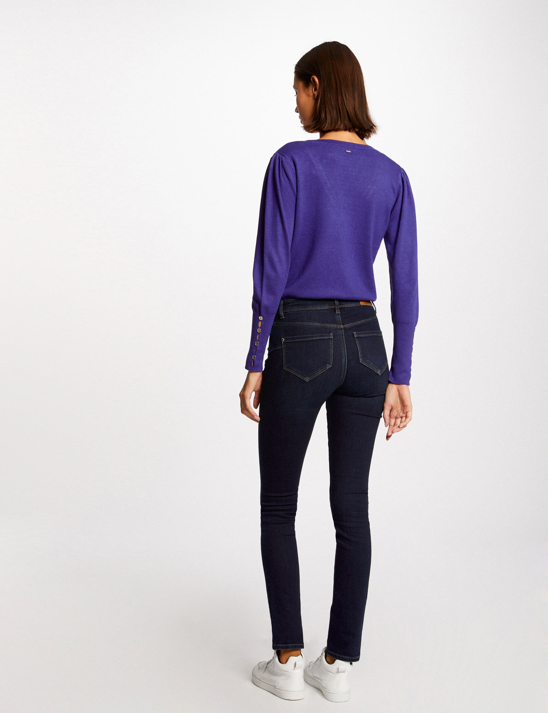 Pull manches longues avec col en V violet femme - violet