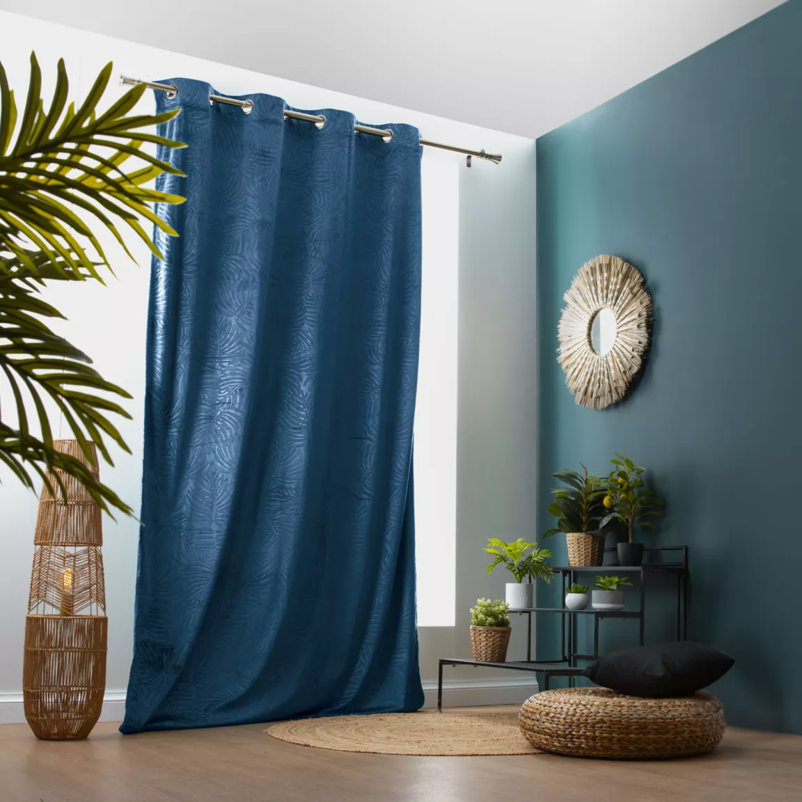 Rideau obscurcissant velours (140 x 280 cm) Fern Bleu marine
