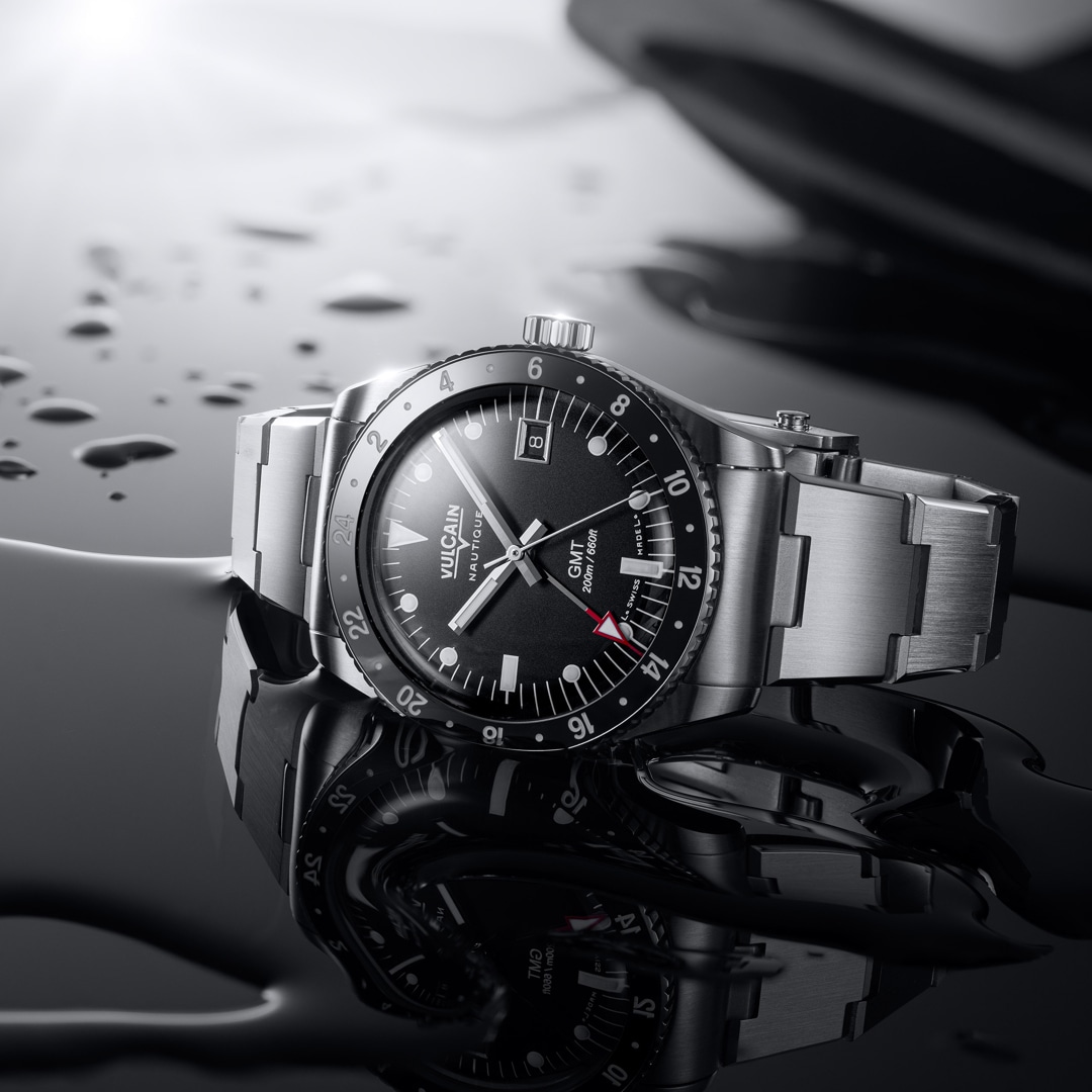 Vulcain Skindiver Nautique GMT Black - Luminova White