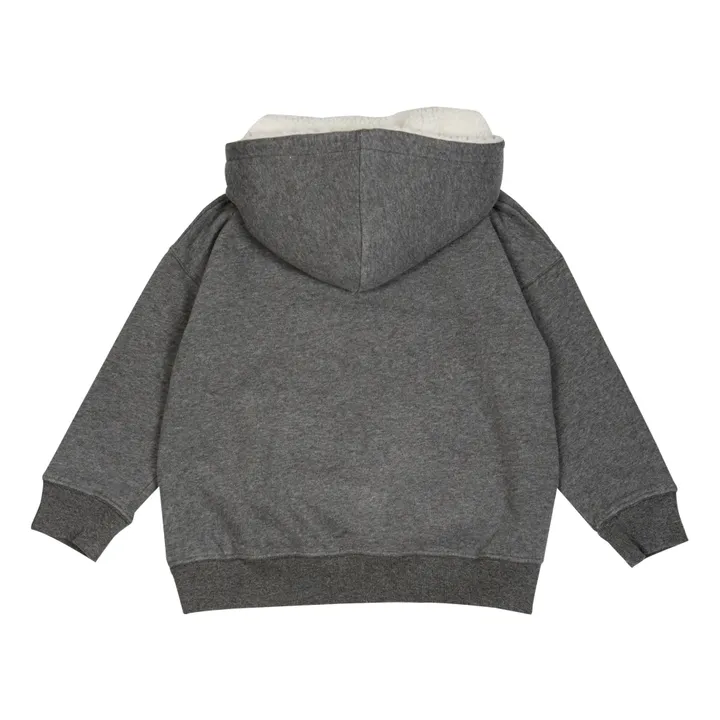 Emile et Ida Sweat Coton Bio Capuche Façon Fourrure | Gris anthracite