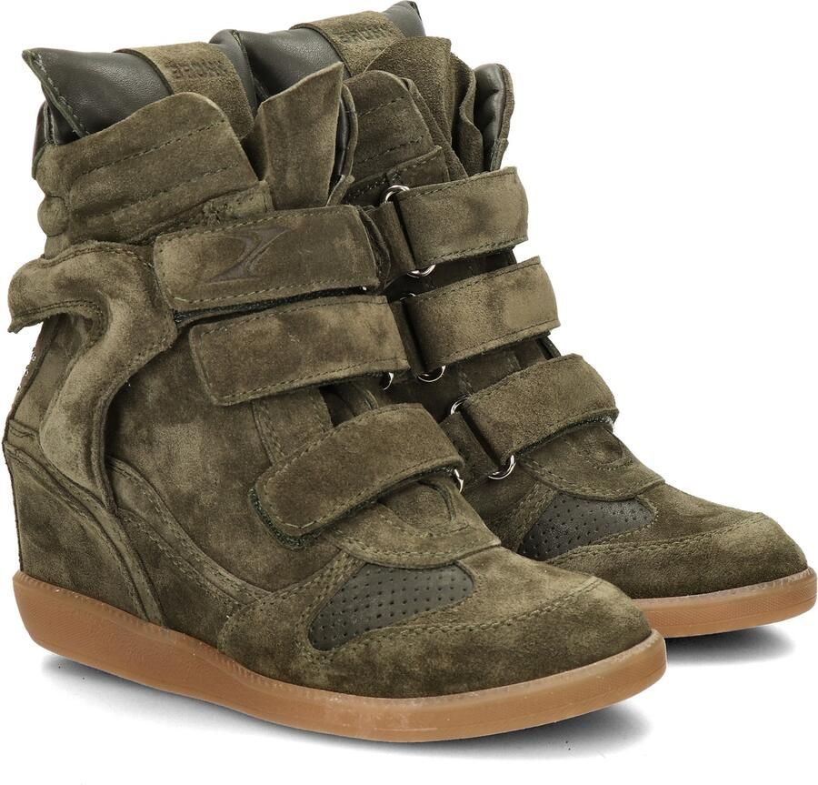 Bronx dames sneaker sleehak Jae-yy triple strap suede kaki