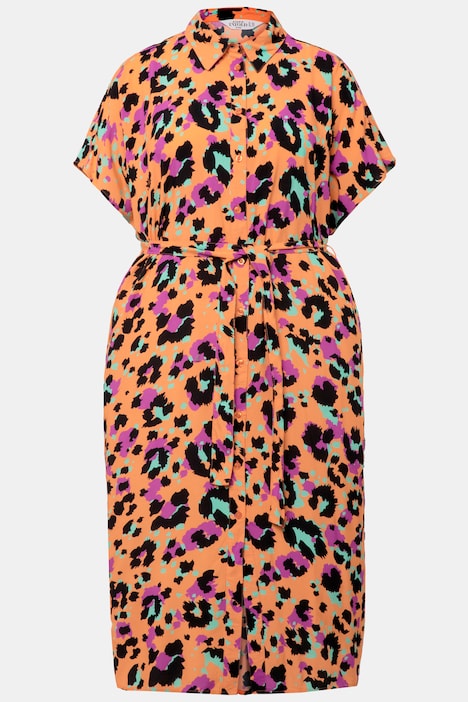 Hemdblusen-Midikleid, oversized, Color-Leo, Bindegürtel
