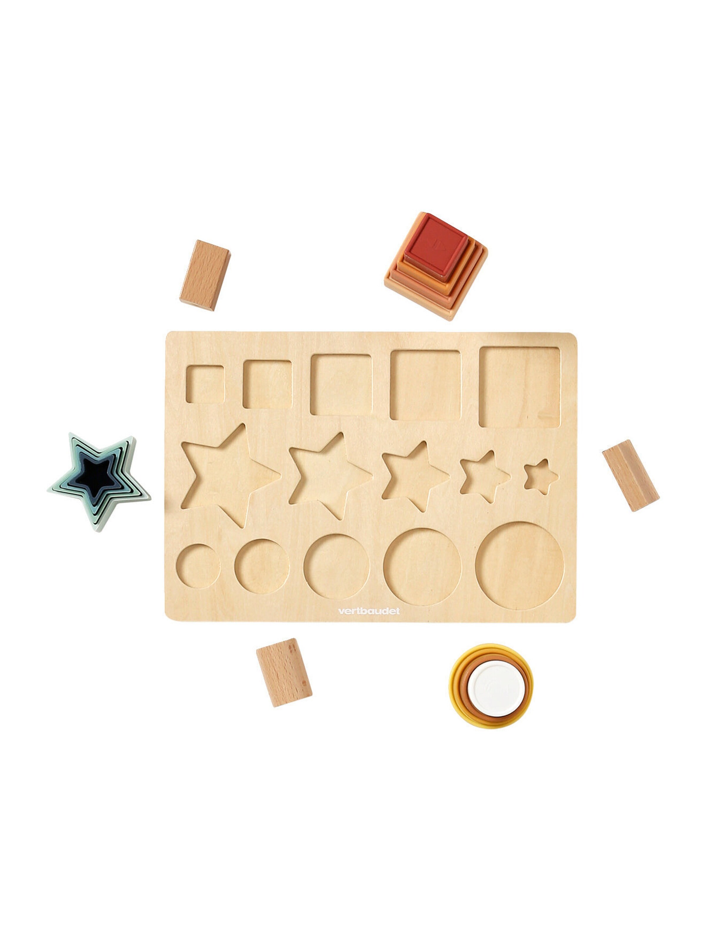 Vertbaudet Baby Formen-Puzzle, Silikon/Holz FSC® mehrfarbig