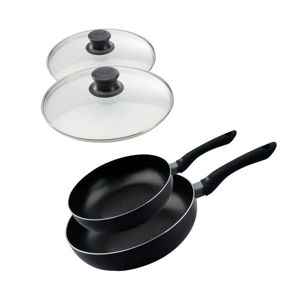 Ensemble de 2 woks de cuisine et 2 couvercles en verre 20 cm et 28 cm