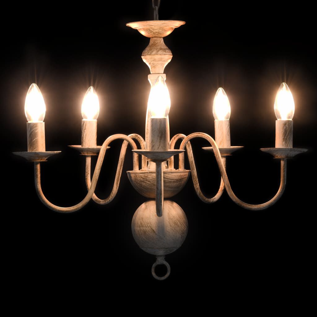 vidaXL Kroonluchter, antiek wit, 5 E14-lampen