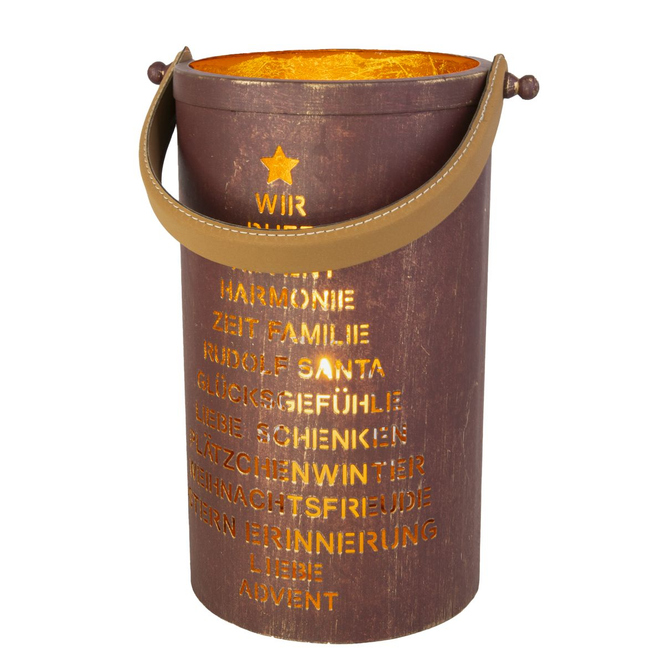 Laterne Baum-Wort-Mosaik - Größe L - bordeaux/gold - ca. 18 x 30 cm