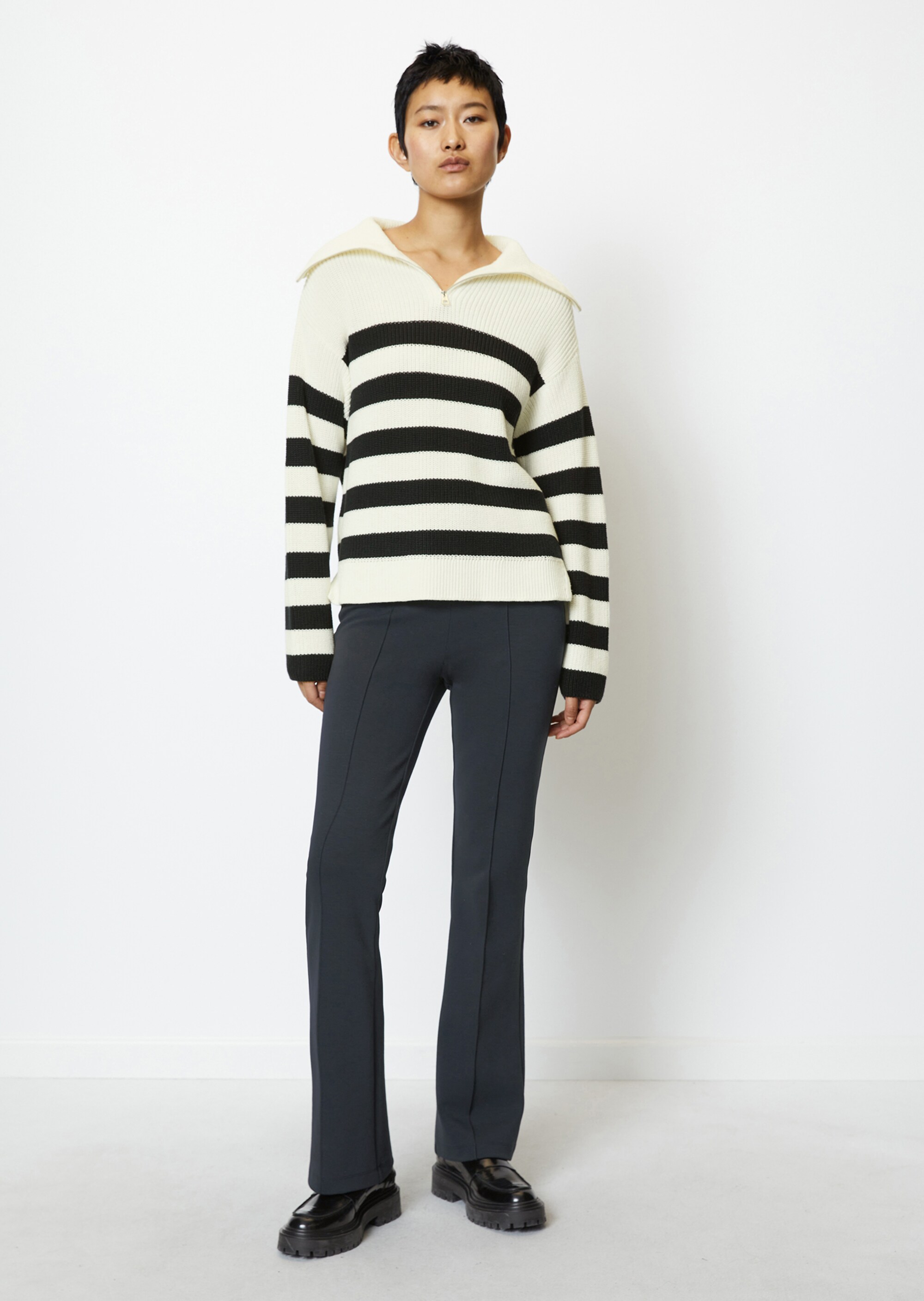 Gestreifter Pullover im Troyer-Stil aus Organic Cotton