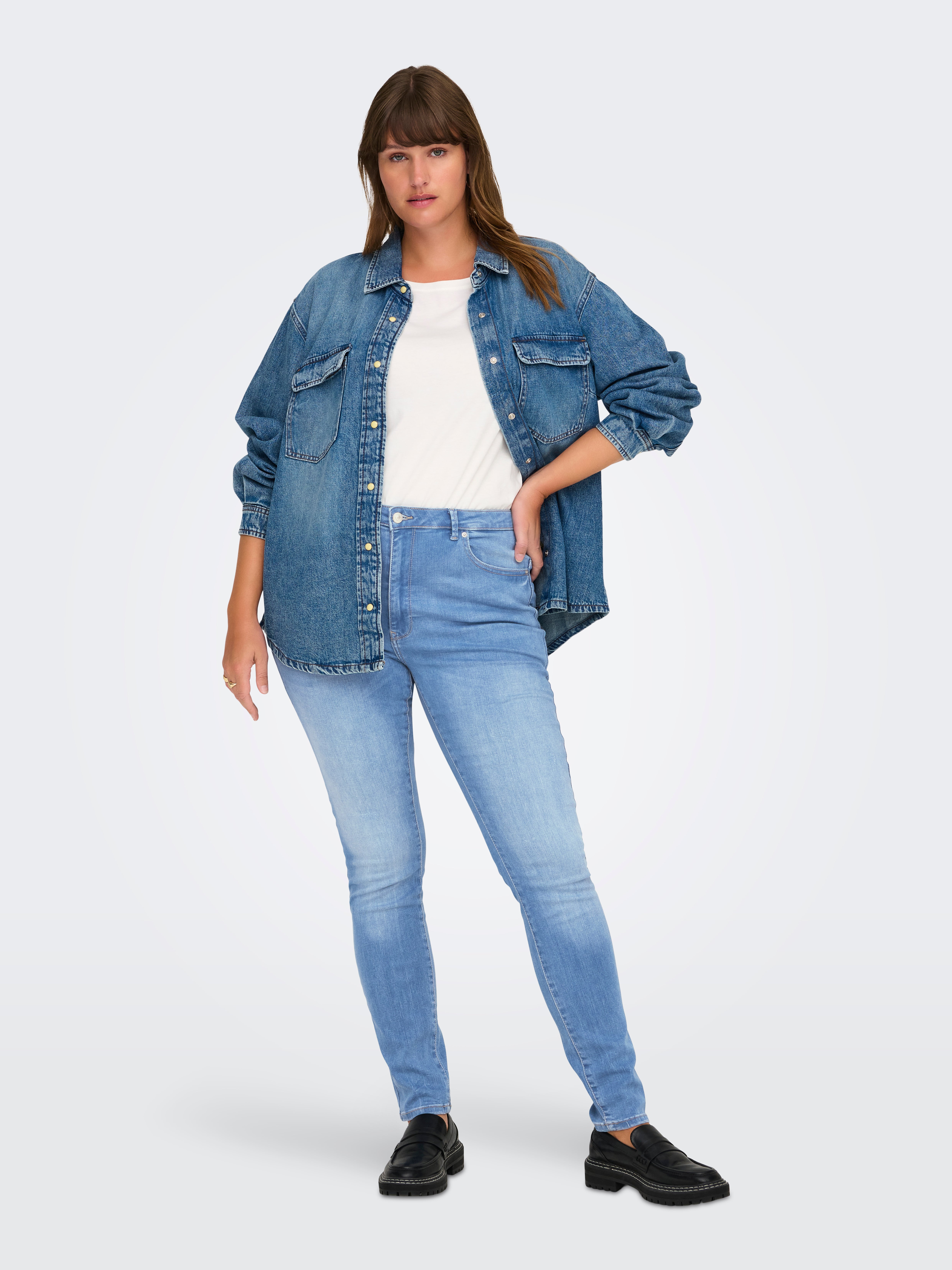 CARFOREVER Hohe Taille Skinny Fit Jeans Light Blue Denim
