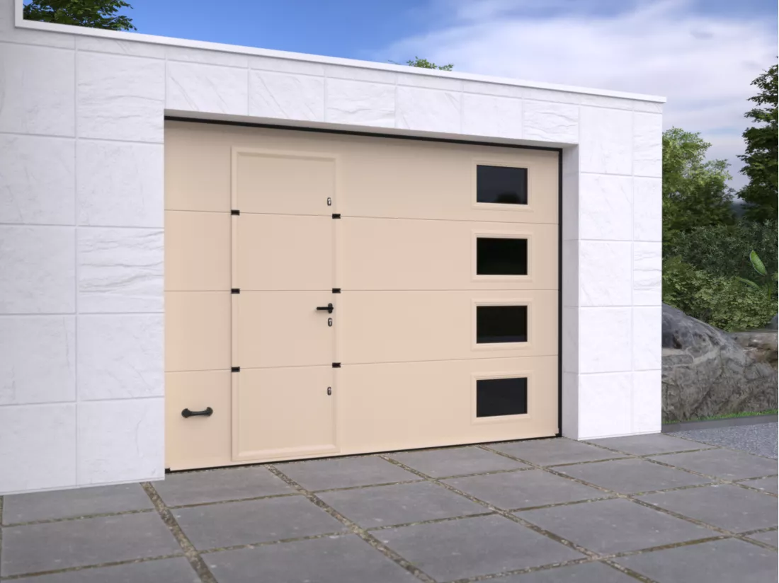 Porte de garage sectionnelle sur mesure lisse ivoire - ASINARIA
