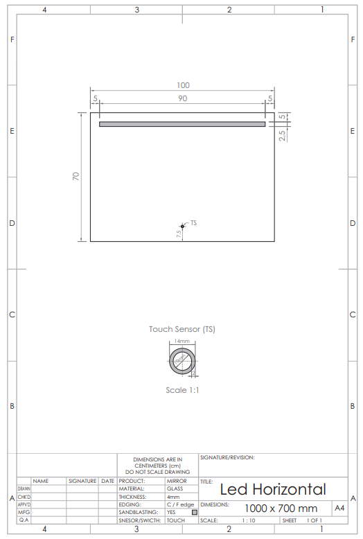 Gliss Design Horizontal spiegel met LED-verlichting en verwarming 100x70cm