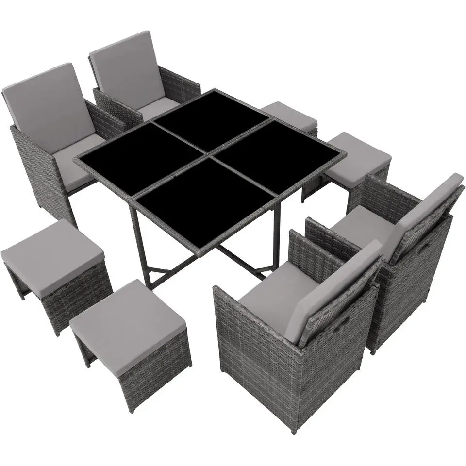 tectake - tuinset Bilbao - wicker - incl. beschermhoes - grijs