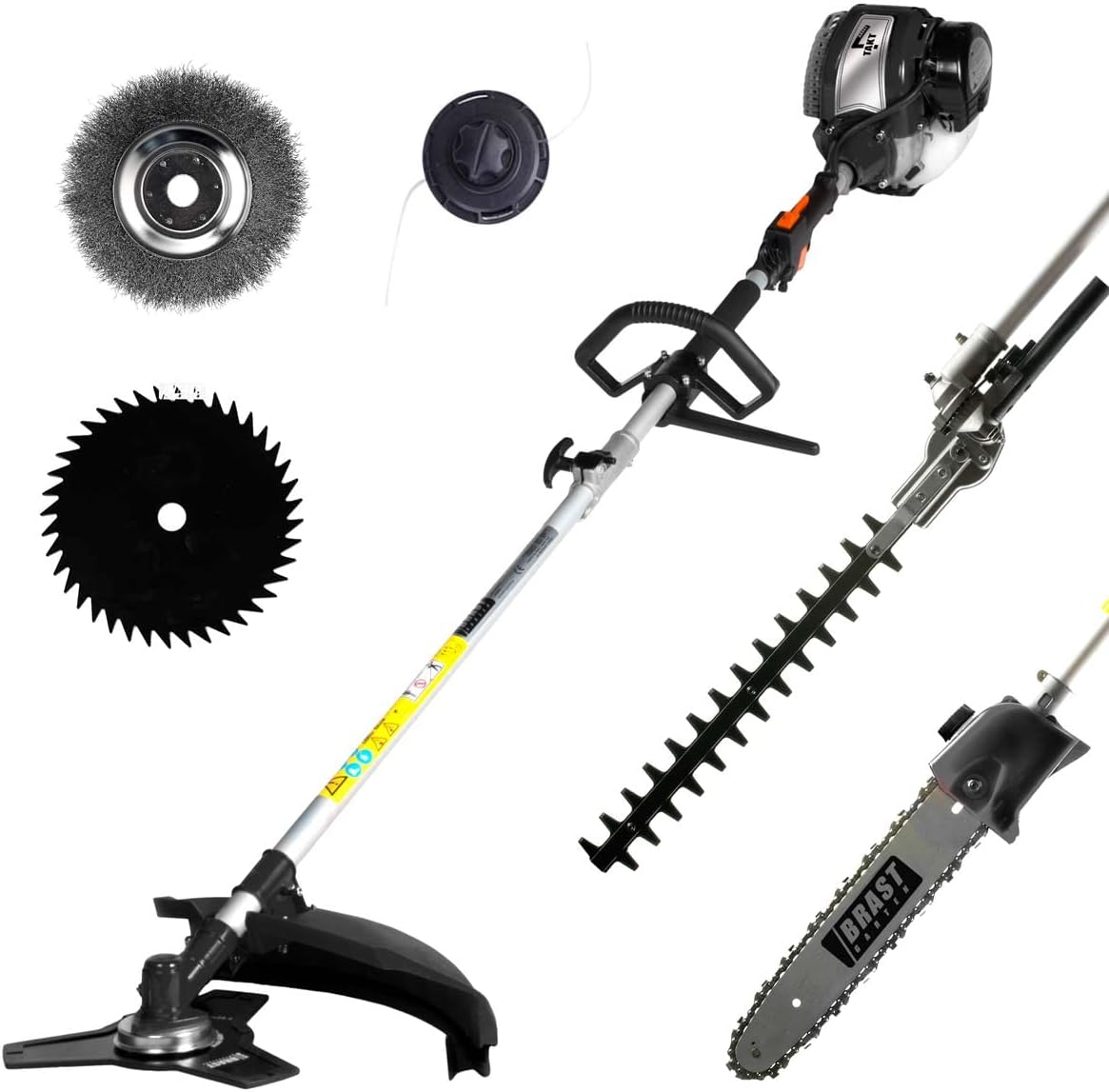 BRAST® 4-Takt Benzin 5in1 Motorsense Heckenschere Hochentaster Freischneider Multitool