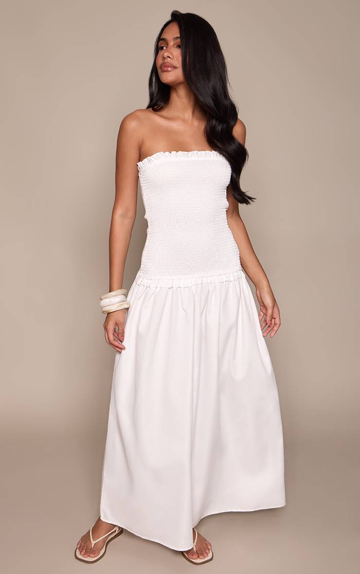 Blanc Robe Maxi Froncée Bustier À Bord Volant