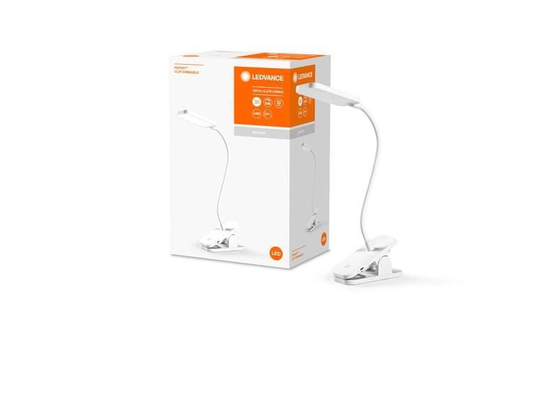 Ledvance Schreibtischleuchte Panan Clip Square, Weiss Mobile Tischleuchte mit stufenloser Dimmfunktion und Cliphalterung