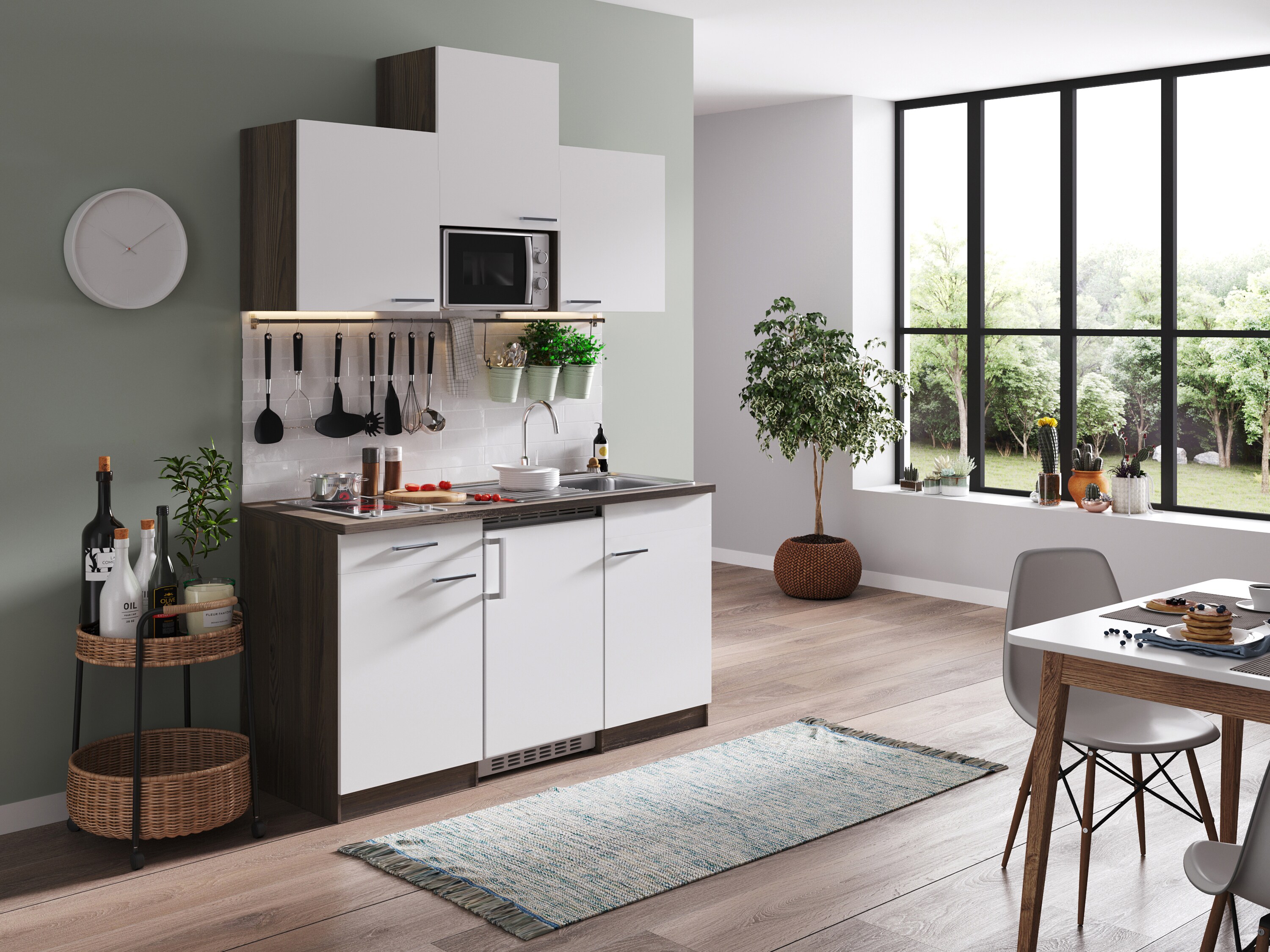 Respekta Küchenzeile KB150EYWMIC 150 cm Weiß-Eiche York Nachbildung