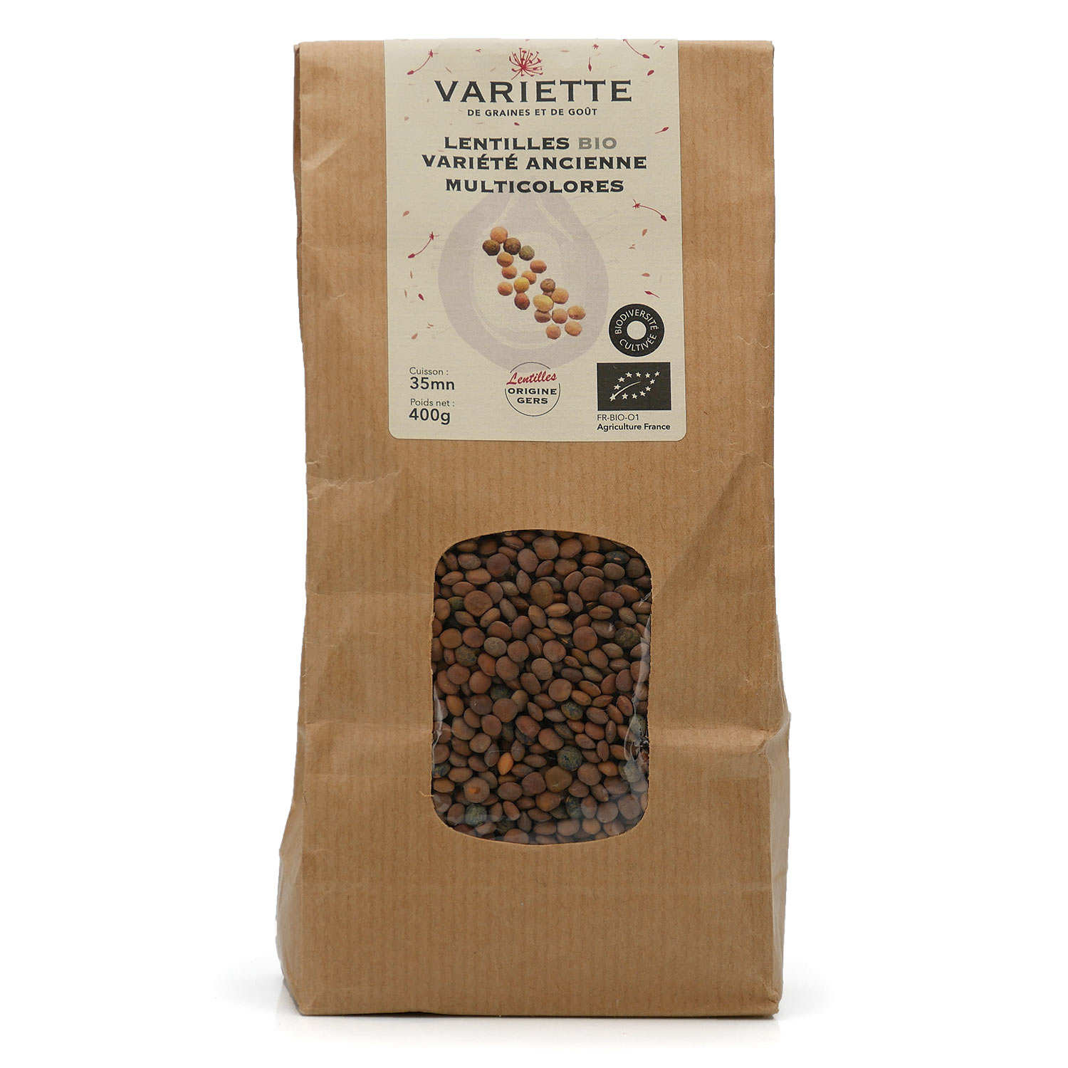 Lentilles sèches bio et multicolores de variétés anciennes