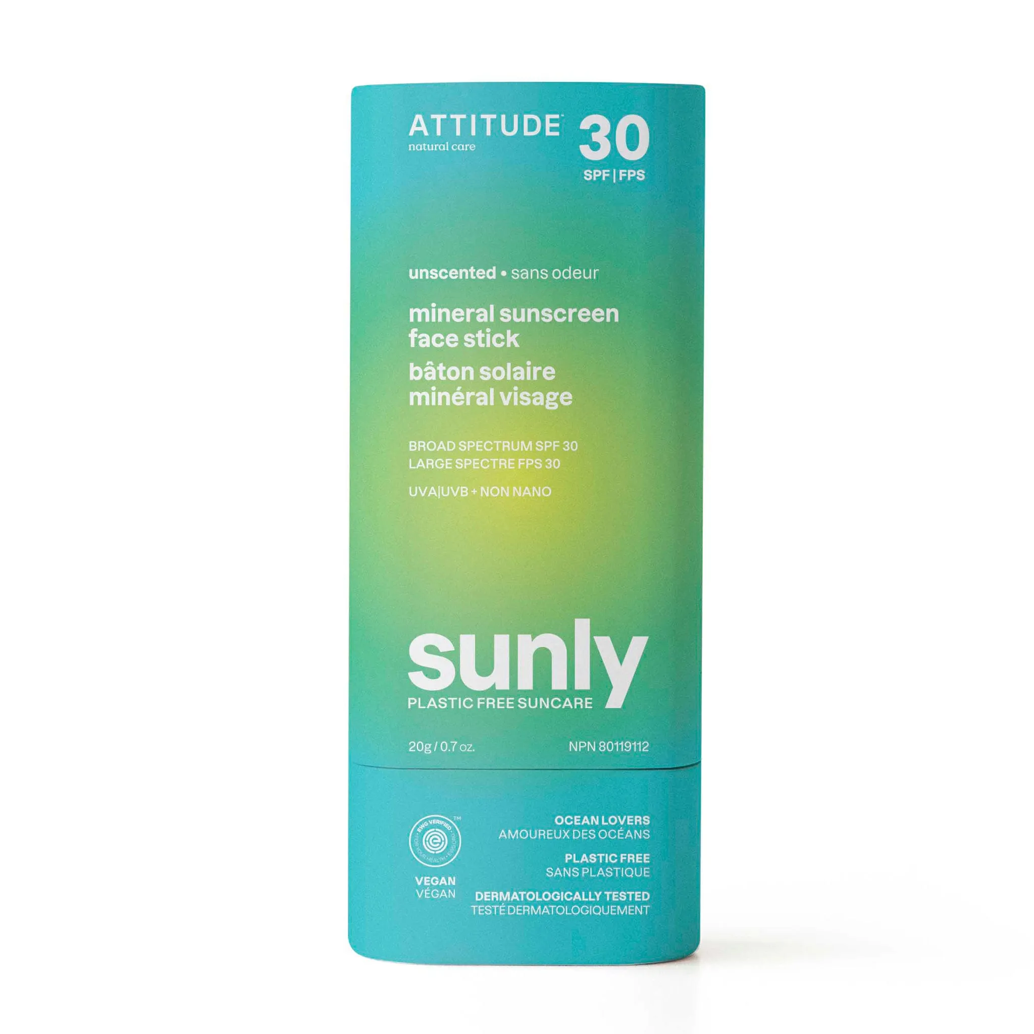 Attitude Sunly Adulte Bâton Solaire Visage FPS 30 - Sans Odeur