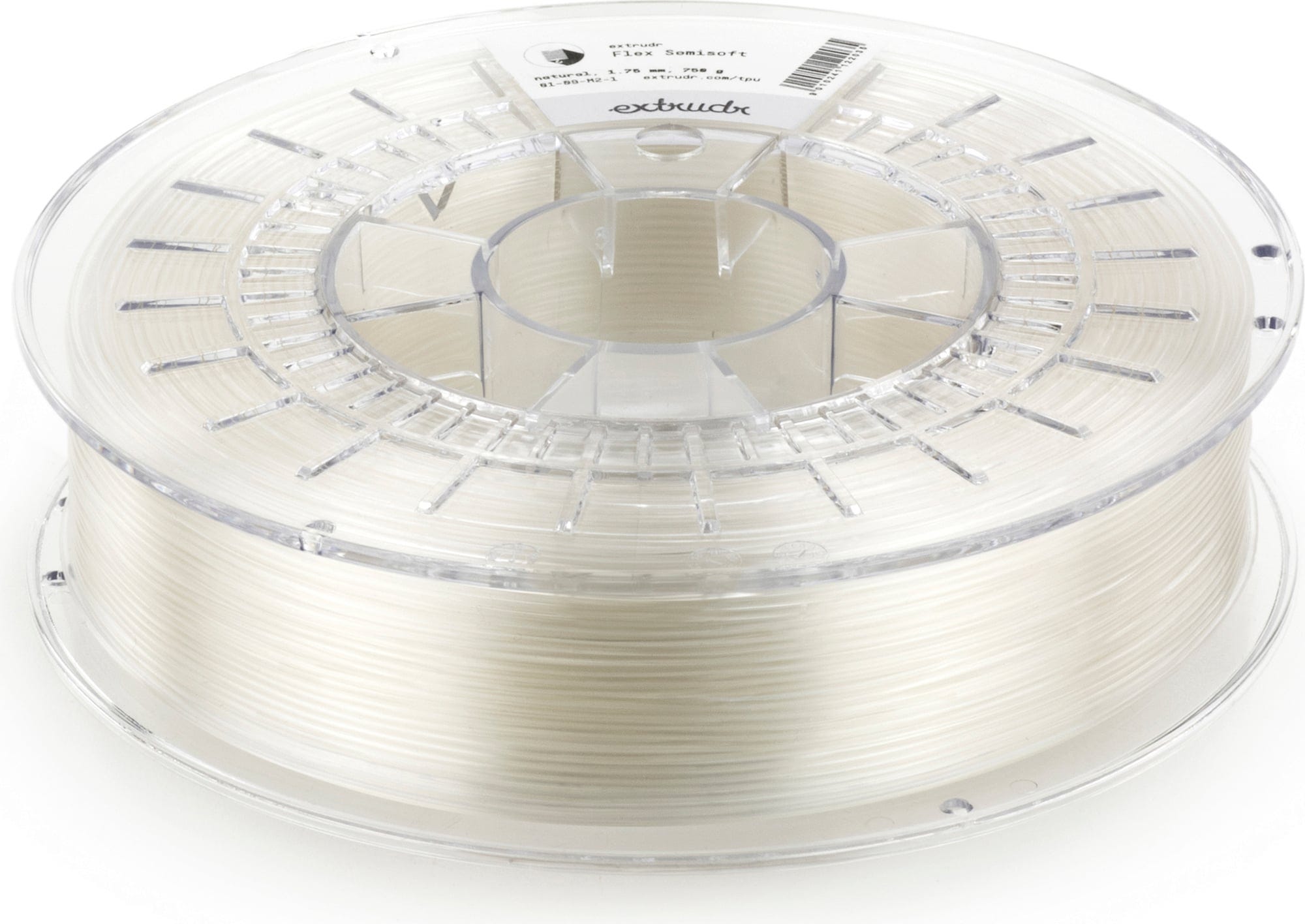 Extrudr  TPU semi-soft Transparent, 1,75 mm (750 g)    Flexibles TPU Filament in Transparent