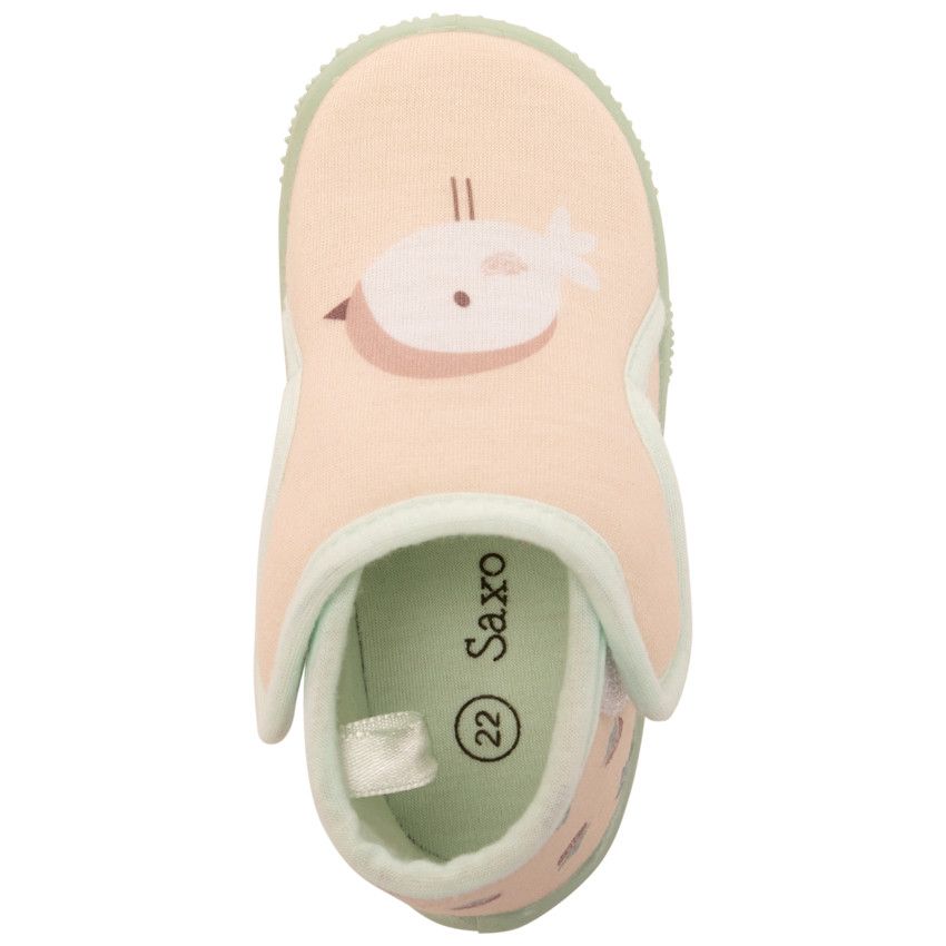 Chaussons bottillons velcro print oiseau pour bébé fille - Rose