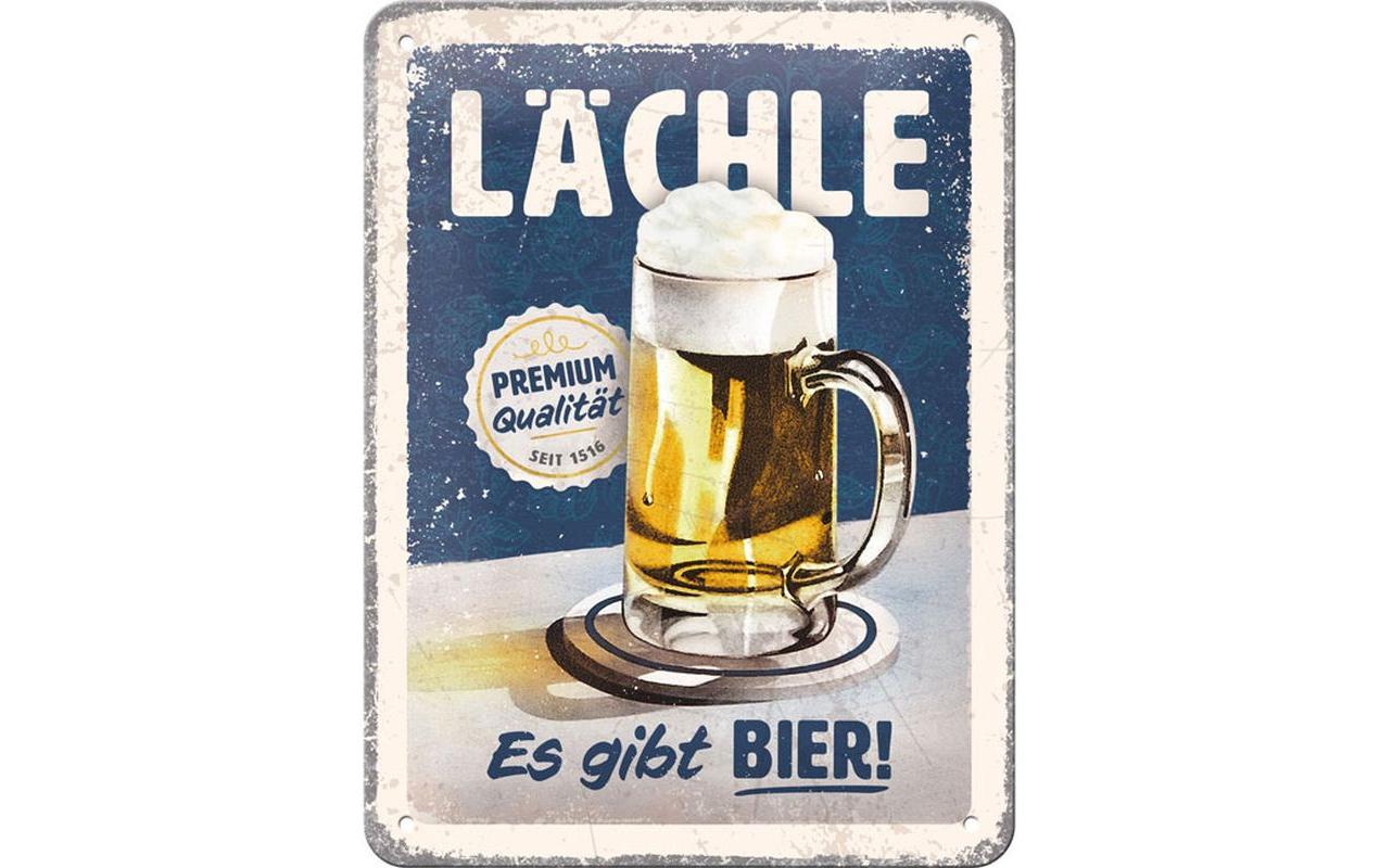 Schild Lächle...es gibt Bier 15 x 20 cm, MetallBlechschild im Retro Design