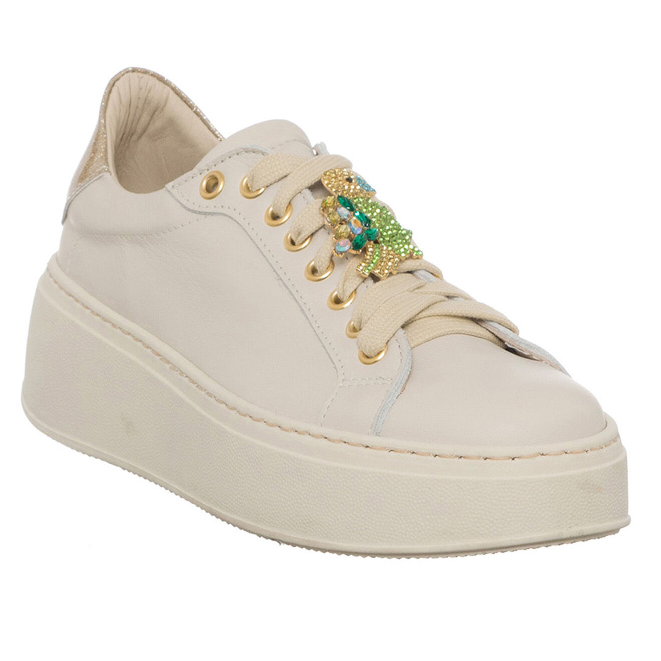 Loretta Pettinari Sneakers en Cuir Pala beige/vert