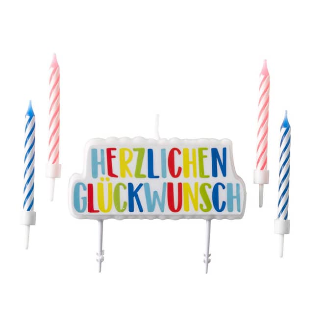 Tortendeko Kerzenset - Herzlichen Glückwunsch - 5-teilig