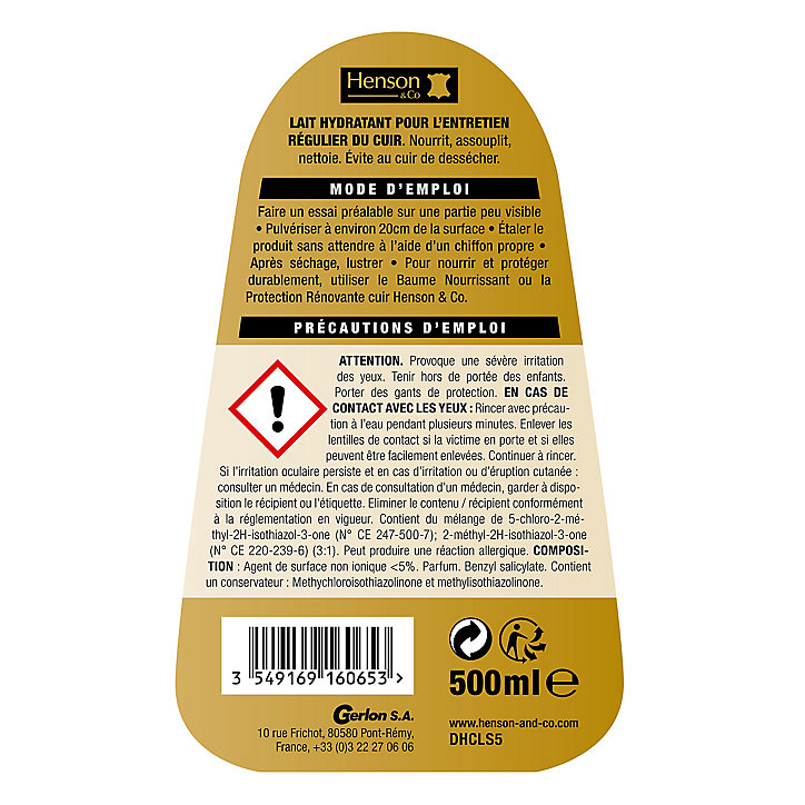 Lait de soin cuir Henson & Co 500 ml