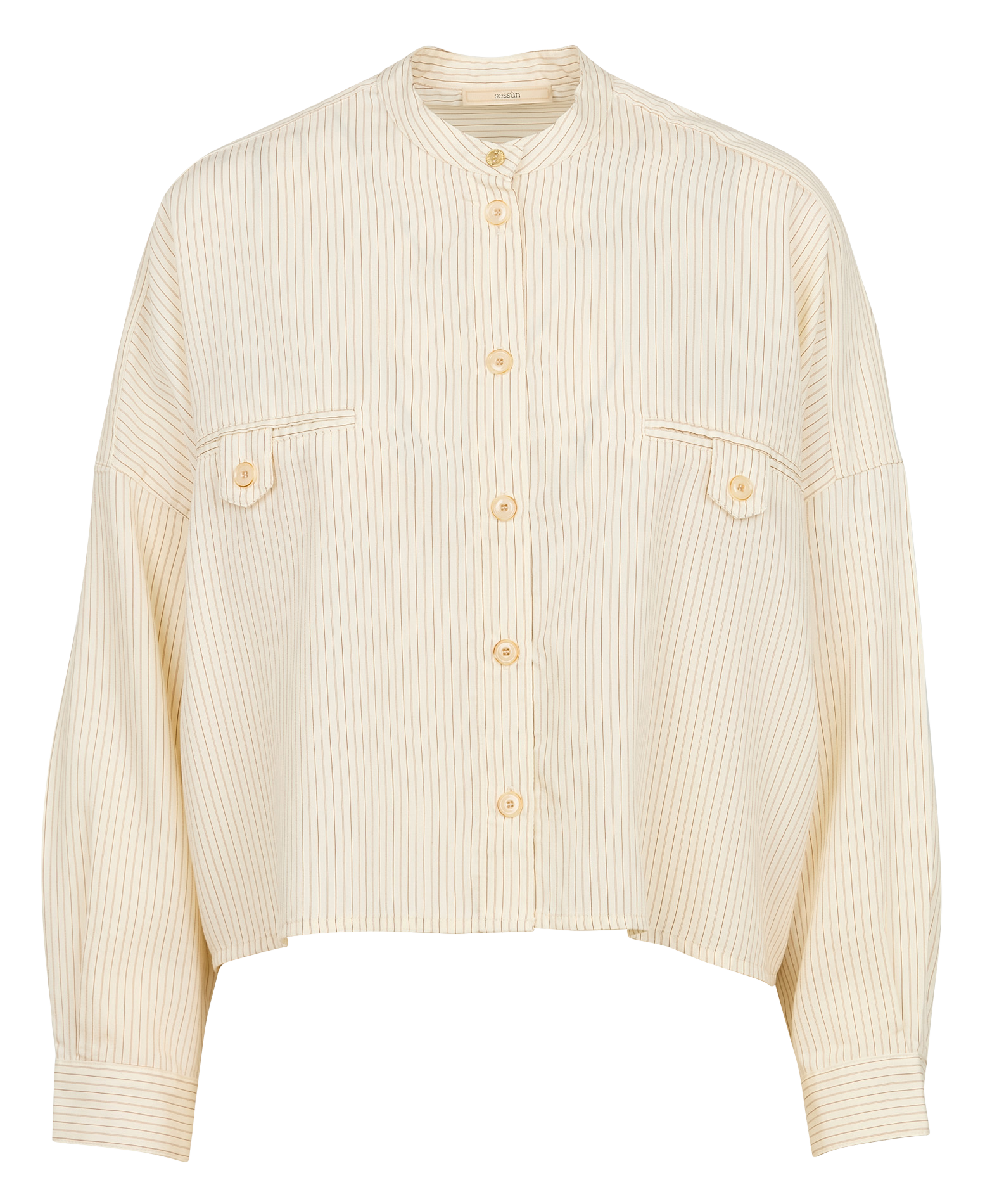 ORREGIA - Chemise droite col rond à rayures | Blanc