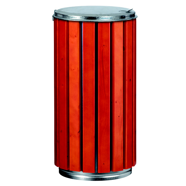Corbeille à poser ou à fixer zeno protec- 80l - lattes bois / avec couvercle plein - tête et corps en acier galvanisé non poudre