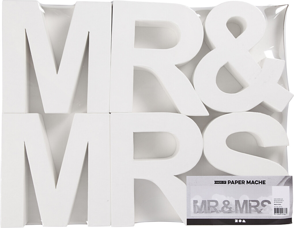 Bogstaver - Mr & Mrs - Hvid - Papmaché - H 17,5 CM