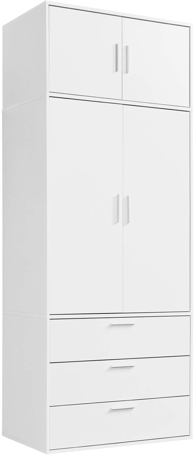 mokebo Kleiderschrank 234cm Höhe in Weiß 2-türig & 3 Schubladen 'Der Grenzenlose', deckenhoher Schlafzimmerschrank, Garderobenschrank, Drehtürenschrank o. Schrank Holz in 90x234x58 (BxHxT)