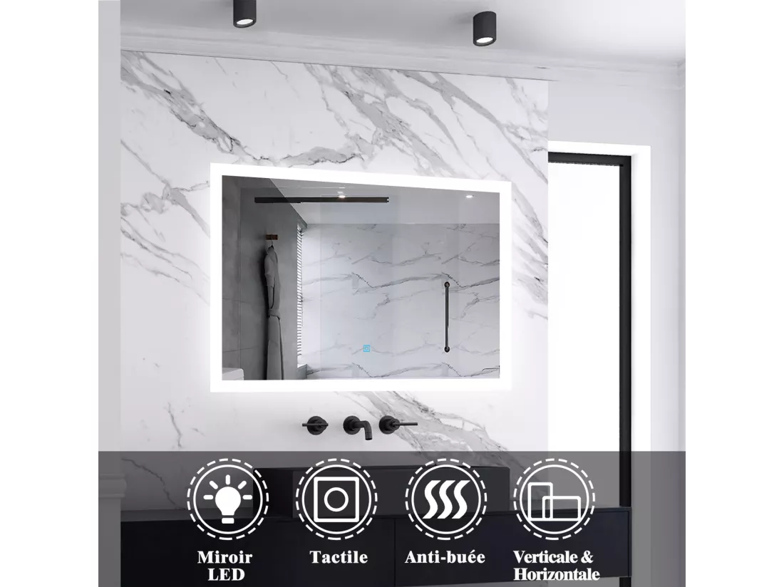 Miroir de salle de bain lumineux 120x70cm acve anti-buée，Mural Miroir - Aica