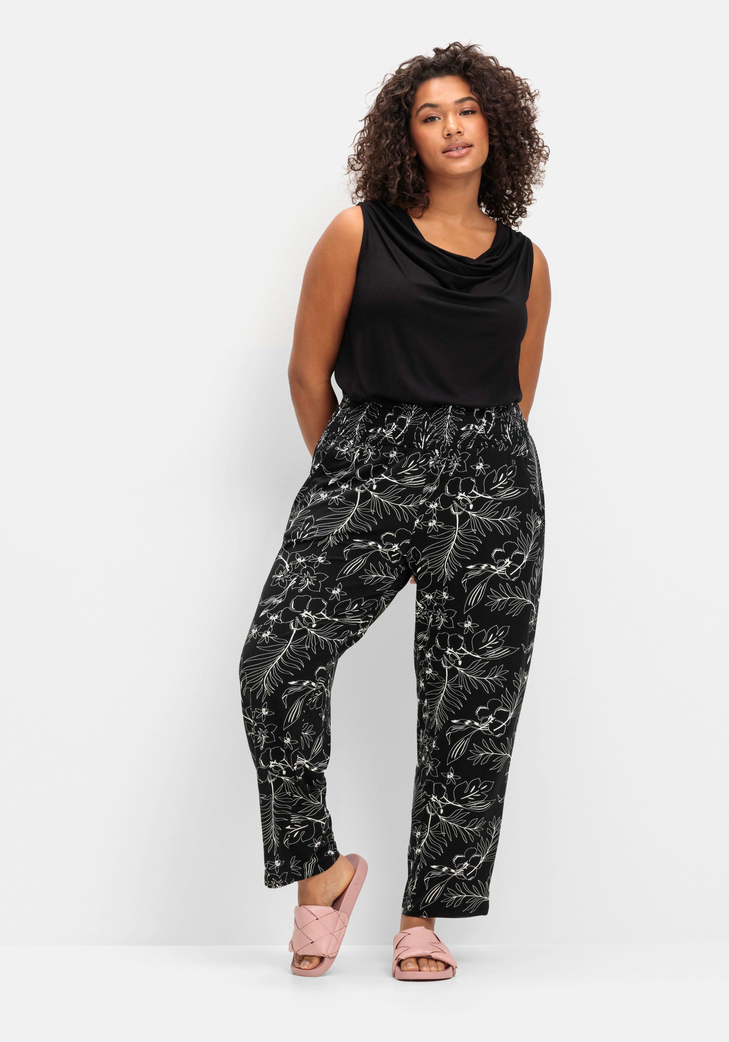 Jerseyhose mit breitem Smokbund und Blumendruck