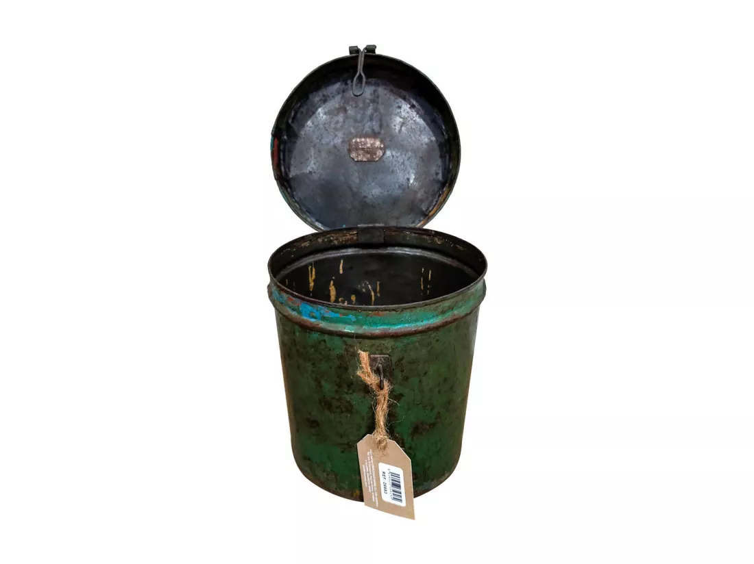 Bidon en metal vert 18x18x22h