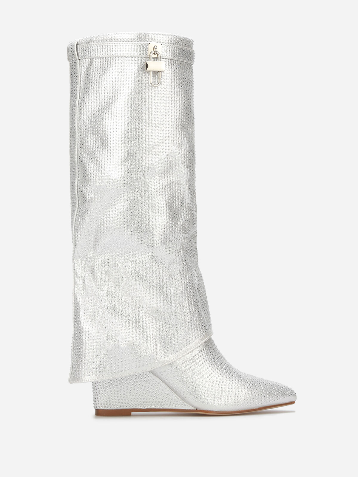Bottes compensées à rabat et strass- Argenté