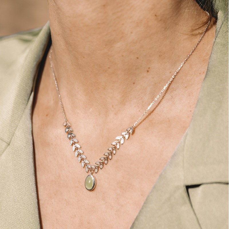 Collier Fin Argent Pendentif Pierre Precieuse Aventurine