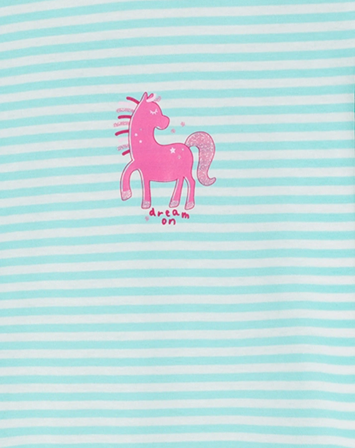 Schlafanzug lang PINK HORSE gestreift in türkis
