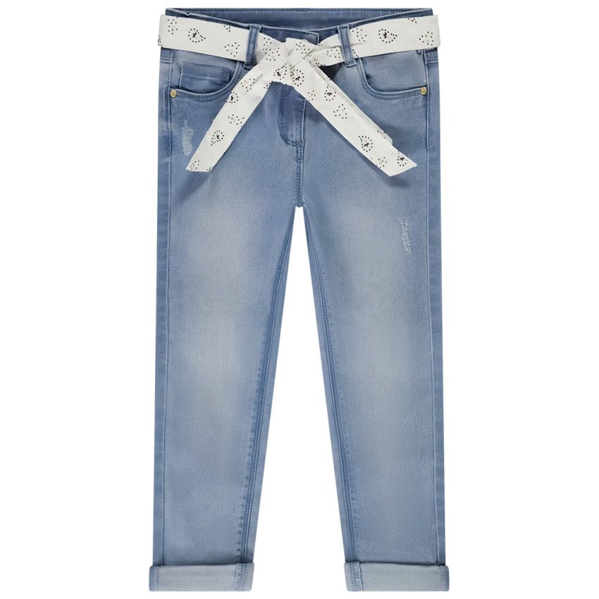 Jean slim avec ceinture imprimée à nouer pour fille - Bleu