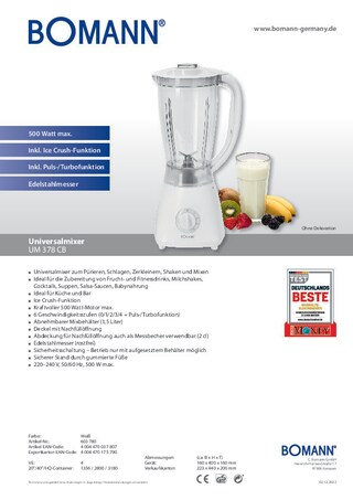 BOMANN Universalmixer UM 378 CB 1500 ml weiß